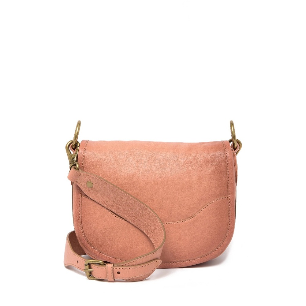 FRYE Lucy Leather Saddle Crossbody Bag Small Flap Adjustable Strap Dusty Pink